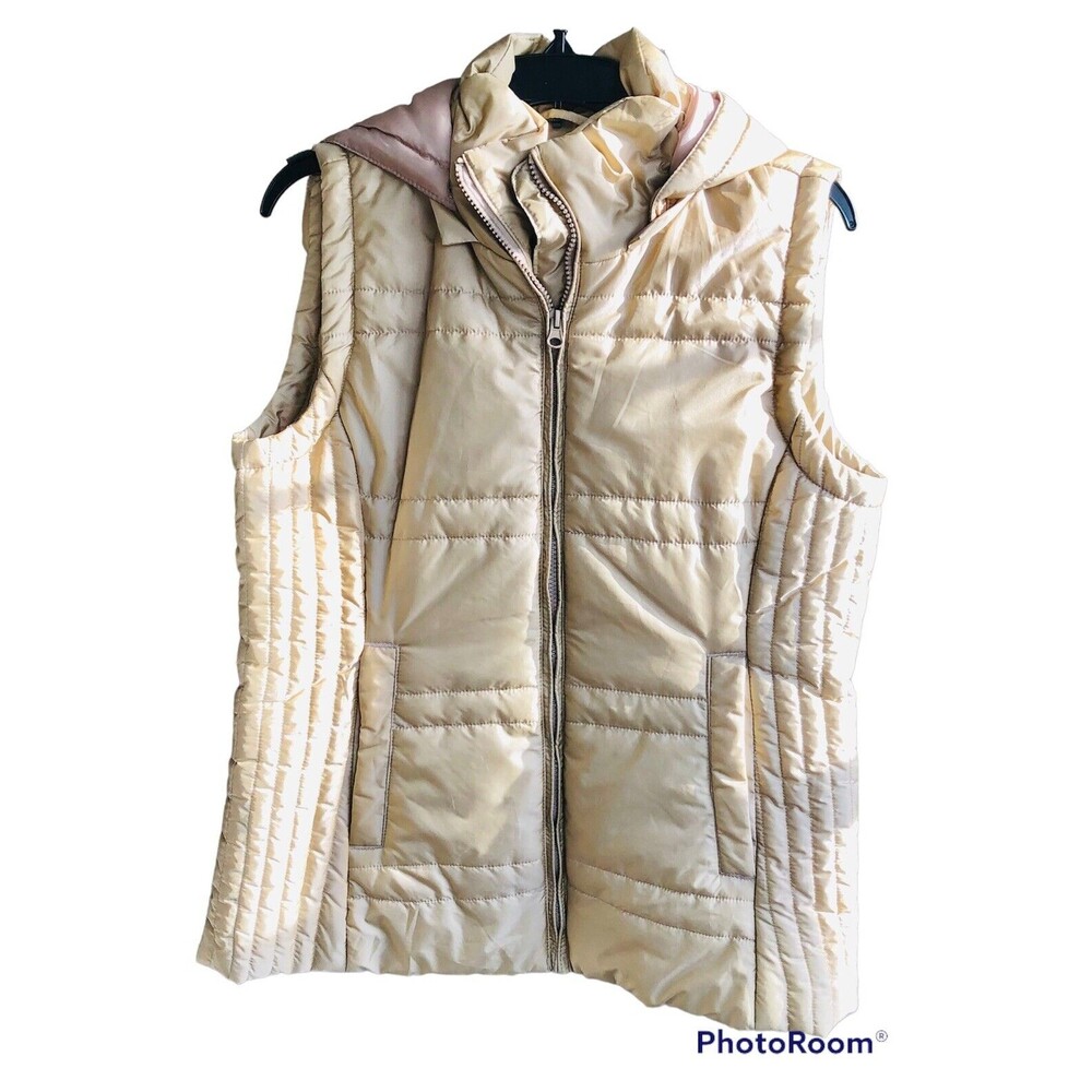 New York & Company Puffer Vest Woman MEDIUM gold Sleeveless Jacket Full Zip #